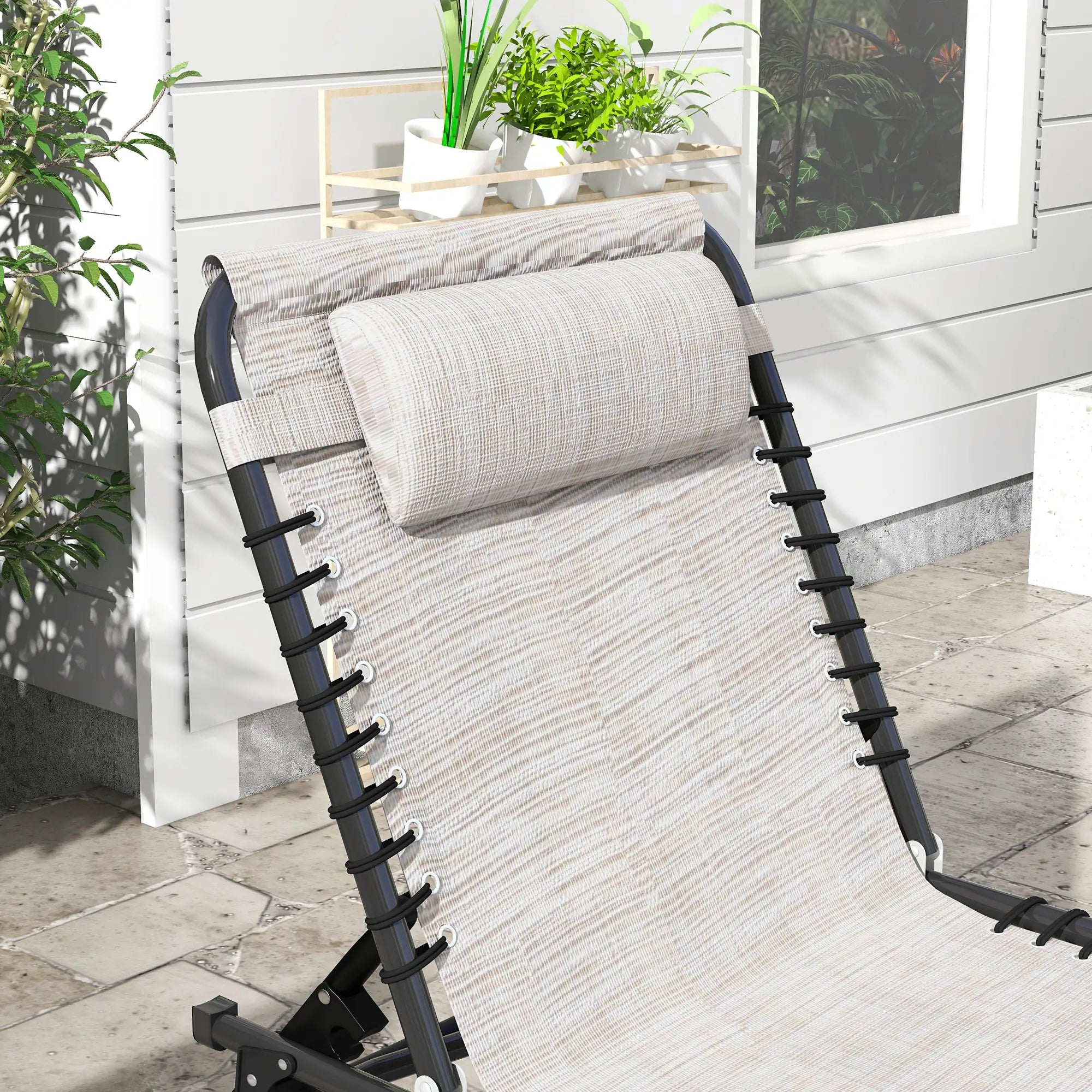 Set of Two Folding Sun Loungers With Four-Position Backs - Cream
