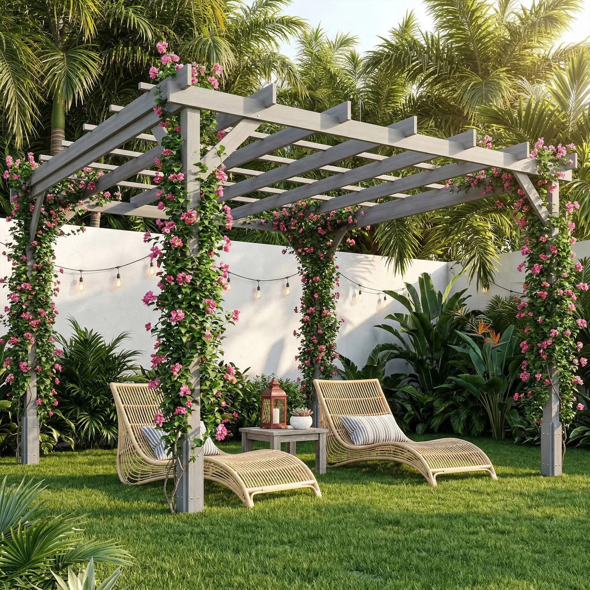 3m x 3m Wooden Pergola Kit Grey Garden Gazebo Shelter, Solid Fir Wood Outdoor Pergola with Stable Posts, Decorative Patio Arbour for Climbing Plants, Vines, Decking, Lawn & Garden Shade