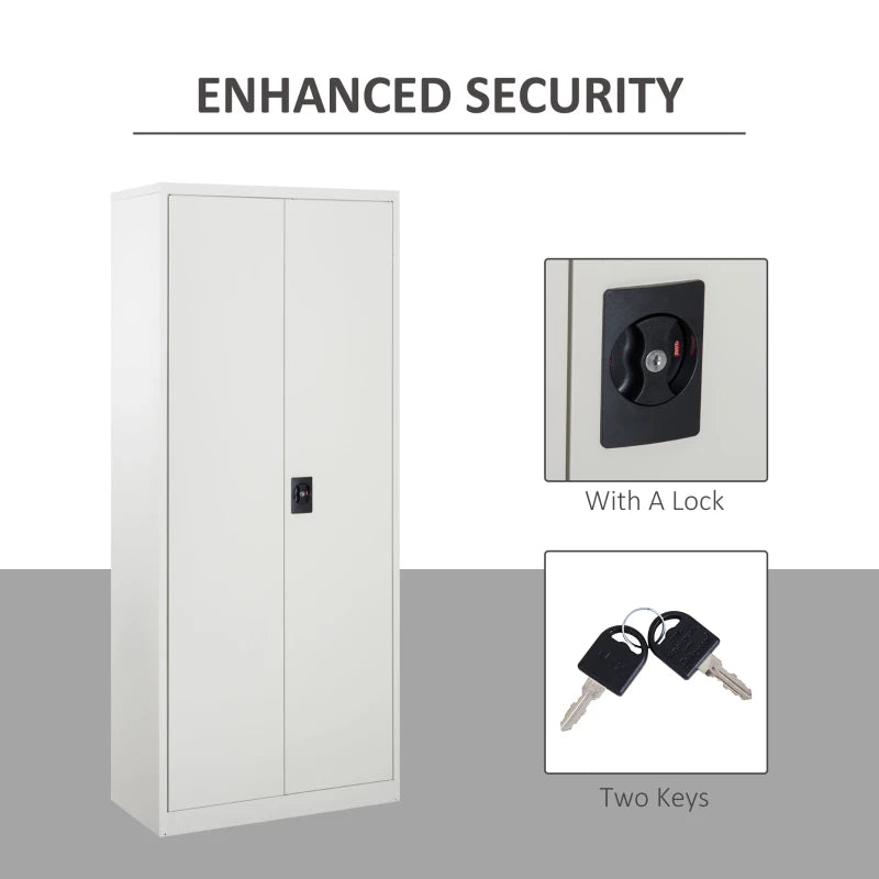 Lockable Filing Cabinet with Adjustable Shelves for Office Storage White