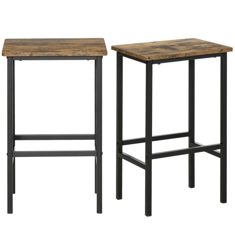 Industrial Bar Stools Set of 2 - Rustic Brown Kitchen Breakfast Chairs with Footrest for Counter Height Dining & Home Pub