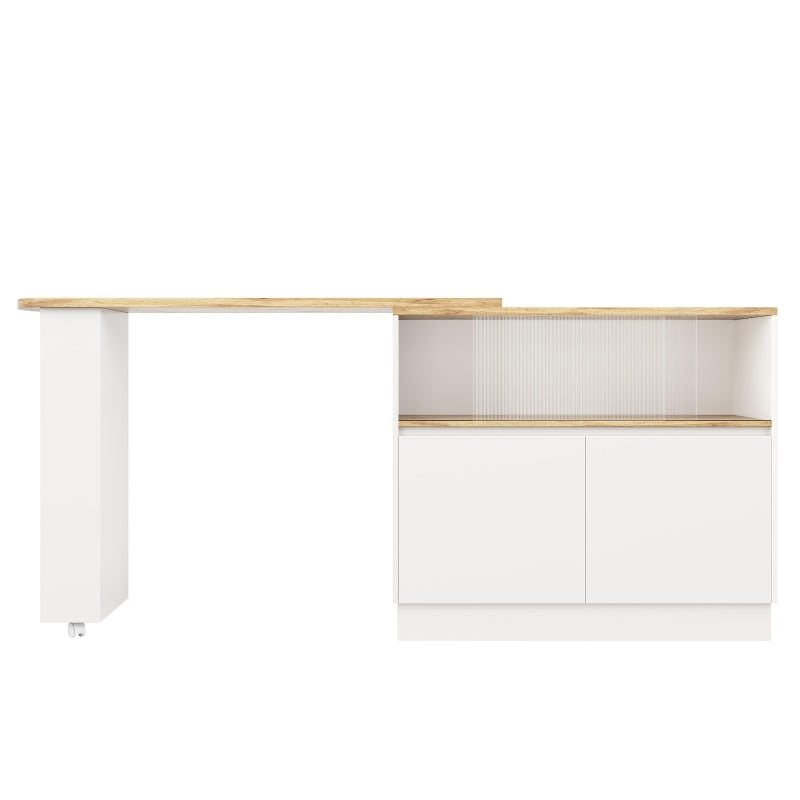 Multifunctional Bar Cabinet with Sliding Glass Doors & 360° Rotating Table - Stylish Storage for Dining Room, White, 90L x 120W x 100H cm