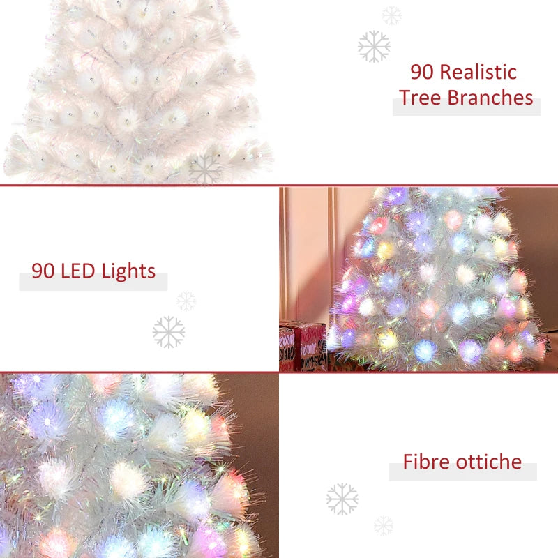 3FT Pre-Lit White Artificial Christmas Tree with Fibre Optic LED Lights - Festive Holiday Home Decoration