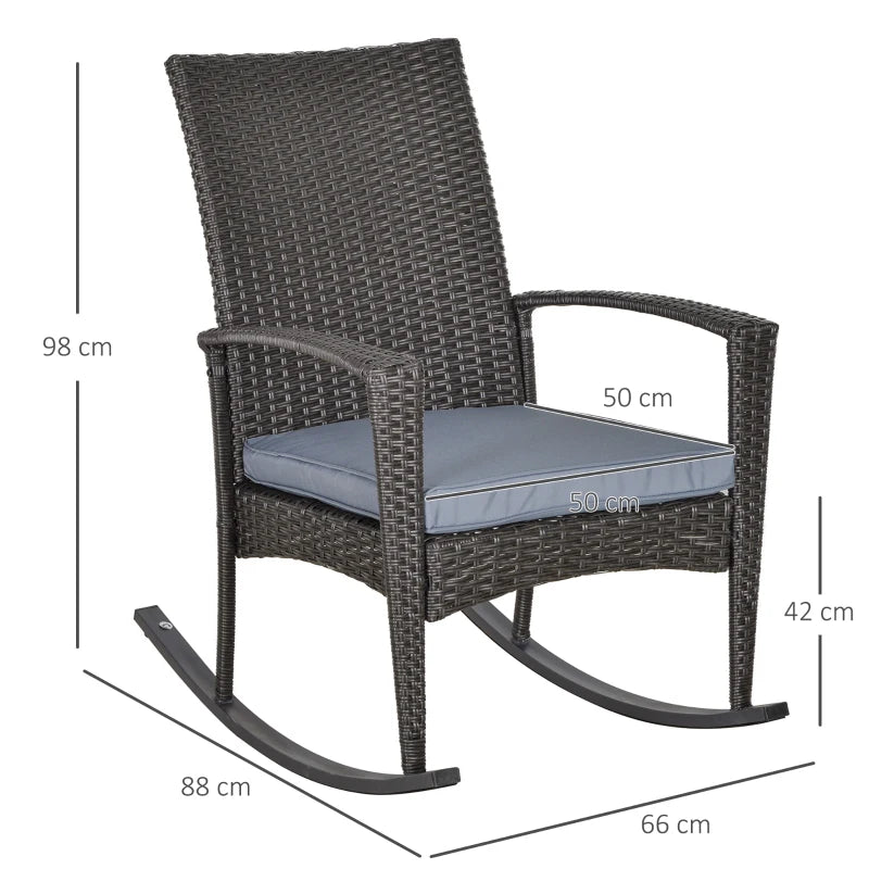 Grey Rattan Garden Rocking Chair Set with Armrest and Cushion