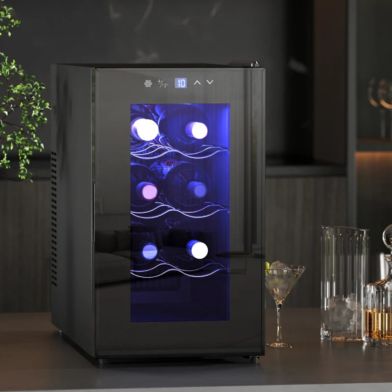 Mini Table Top Wine Fridge - 8 Bottle, 17L, Quiet Under Counter Cooler with Glass Door & Digital Control