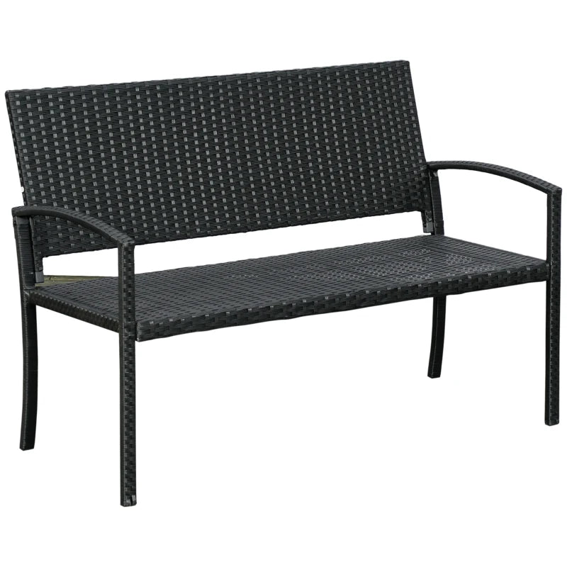 Black Rattan 2 Seater Garden Bench