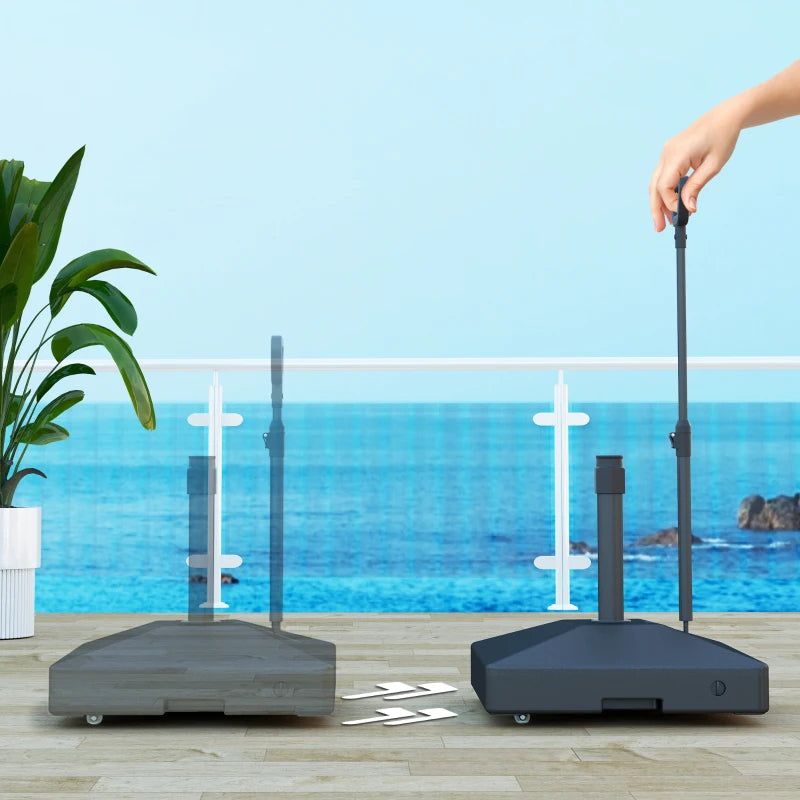 Adjustable Garden Parasol Base with Wheels and Handle - Black, 55kg Capacity for Sun Umbrella Stand, 45kg with Water, Ideal for Garden and Poolside