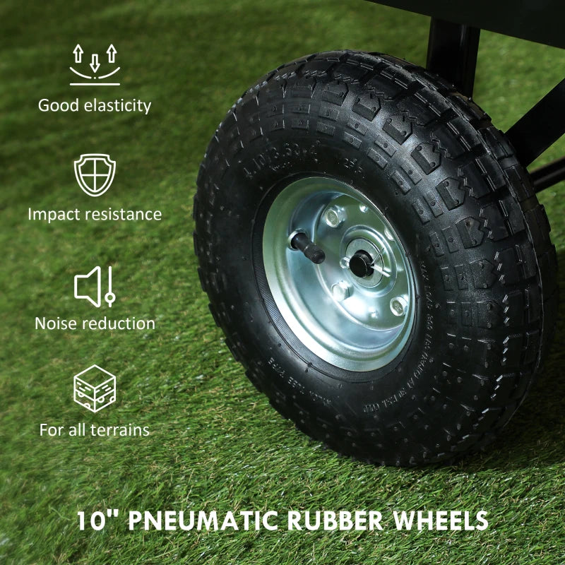 114L Green Steel Frame Garden Cart Trolley - Heavy Duty Outdoor Utility Wagon