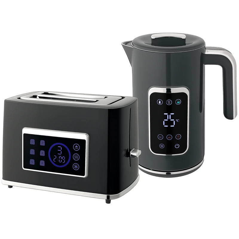 Premium Touch Screen Kettle and Toaster Set - Stylish Grey Kitchen Appliances for Modern Homes