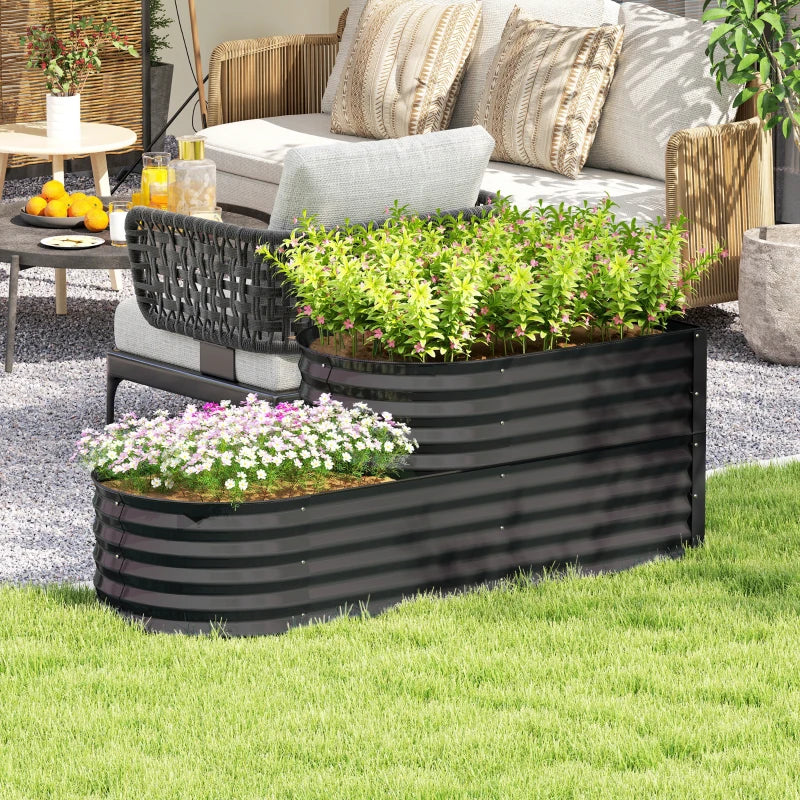 Two-Tier Galvanised Steel Garden Planter - Dark Grey - 100cm x 50cm