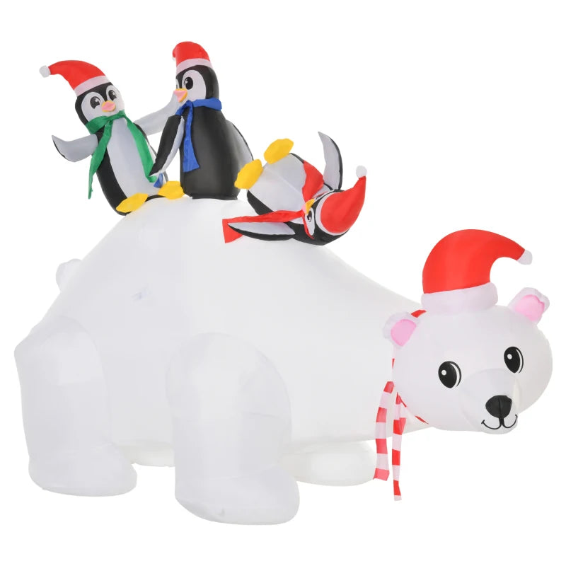5ft LED Lighted Outdoor Christmas Inflatable Polar Bear with Penguins - Giant Yard Decoration for Home & Garden Parties