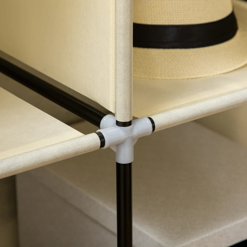 Stylish Cream White Fabric Wardrobe with Rails and Shelves for Organized Storage