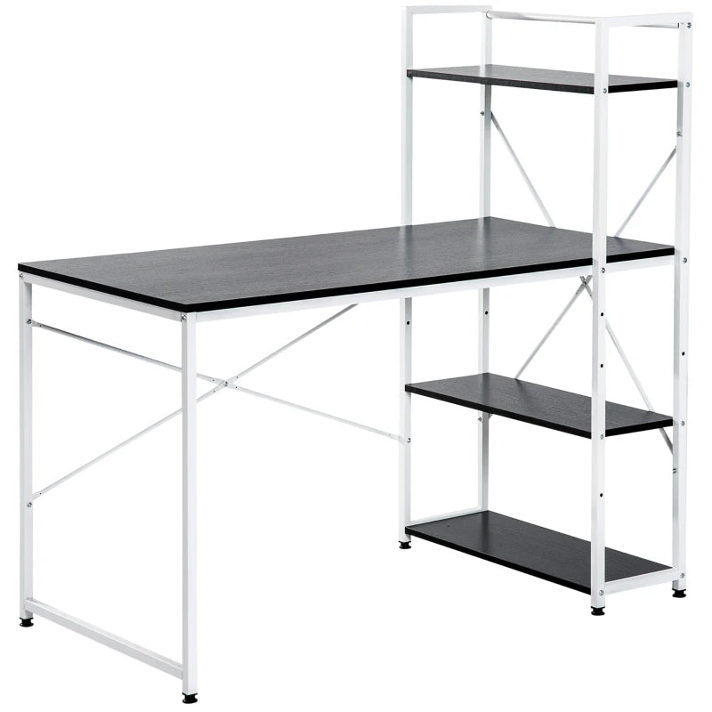 Industrial Reversible Computer Desk with Storage Shelves - Home Office Writing Desk, Easy Assembly, 120x64x121cm, Black & White