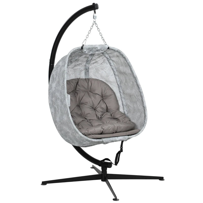Hanging Egg Chair - Outdoor Indoor Garden Swing Chair with Folding Basket, Thickened Cushion, Cup Holder - Sand Brown