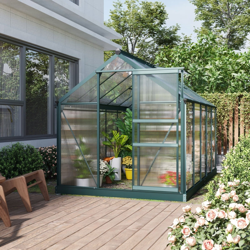 6ft x 10ft Large Dark Green Polycarbonate Greenhouse with Slide Door and Window