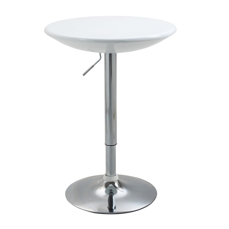 Modern Adjustable Height Round Bar Table - Swivel Bistro Desk with White Painted Top & Silver Steel Legs for Home Pub