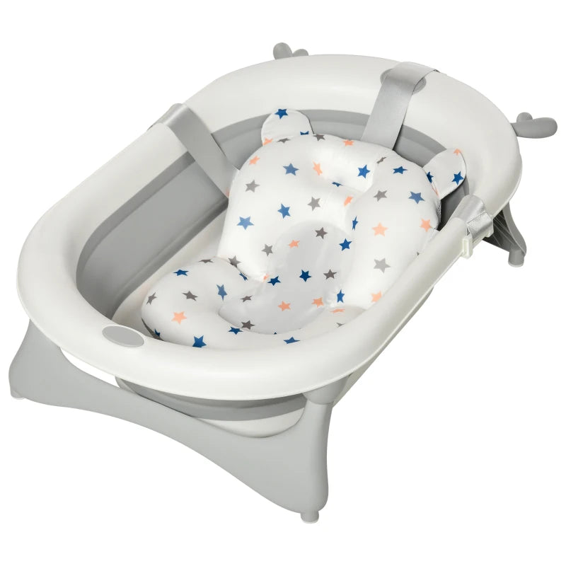 Collapsible Baby Bathtub Set with Thermostatic Water Plug Non-Slip Cushion Pad for Infants