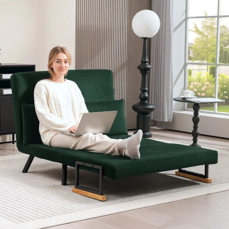 Velvet-Feel Double Sofa Bed with Pillows in Green - Versatile 4-in-1 Design for Comfort and Style