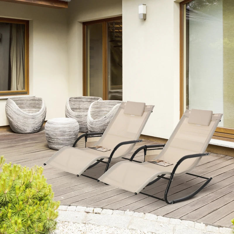 Cream White Outdoor Rocking Chair with Mesh Fabric and Storage Bag