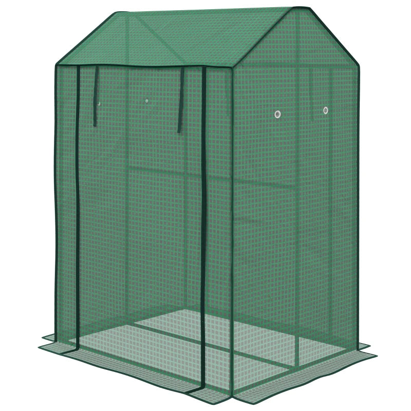 Compact Green 2-Room Mini Greenhouse with Roll-up Doors, Vent Holes, 100x80x150cm