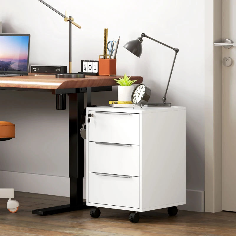 Secure White Three-Drawer Filing Cabinet with Lock - Ideal for Home Office Storage and Organization