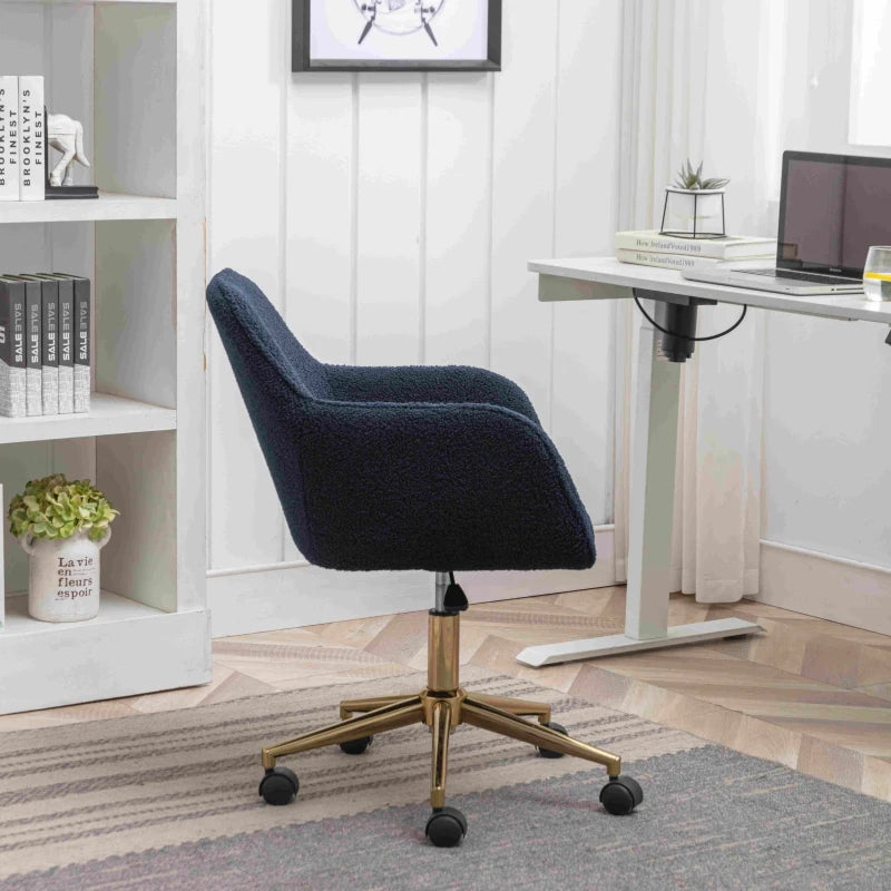 Adjustable Height Ergonomic Swivel Executive Office Chair with Gold Legs - Dark Blue, 58x58x86 cm, Stylish Comfort for Home & Office