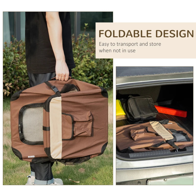 60cm Foldable Pet Carrier with Cushion for Mini Dogs & Cats - Stylish Brown Travel Bag