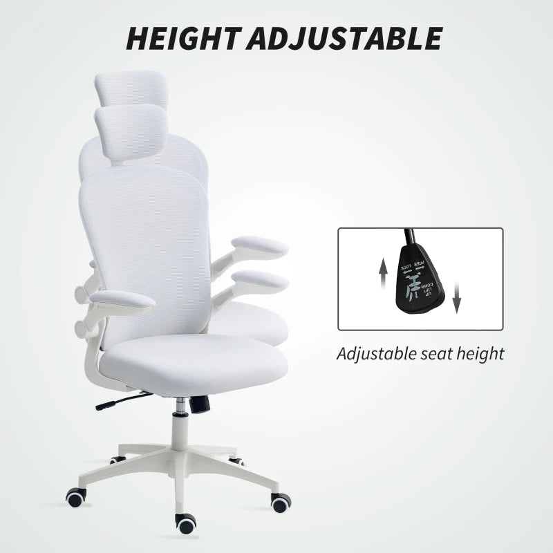 Vinsetto Ergonomic Office Chair with Adjustable Lumbar Support, Headrest & Breathable Mesh Back - Stylish White Design