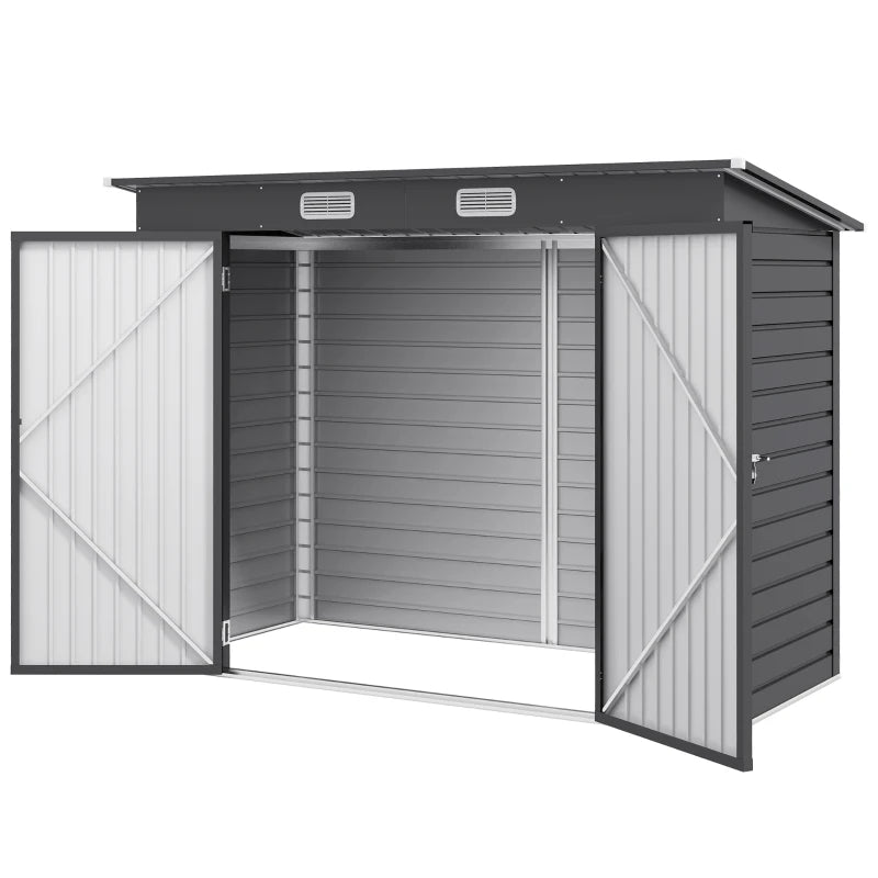 Grey 3.7ft x 7.9ft Galvanised Steel Shed With Latched Door And Padlock Doors
