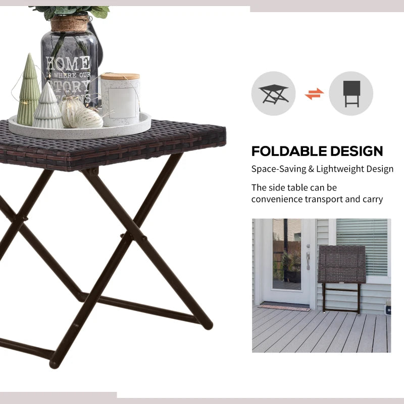 Brown Rattan Folding Outdoor Coffee Table 40x40x40cm