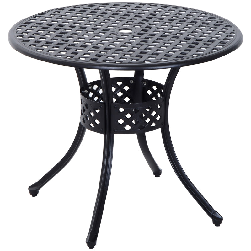 Black 85cm Round Outdoor Dining Table with Umbrella Hole