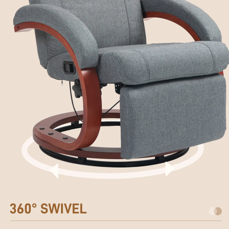 Grey Manual Reclining Swivel Chair with Footrest - 135° Comfort and Style for Your Living Room
