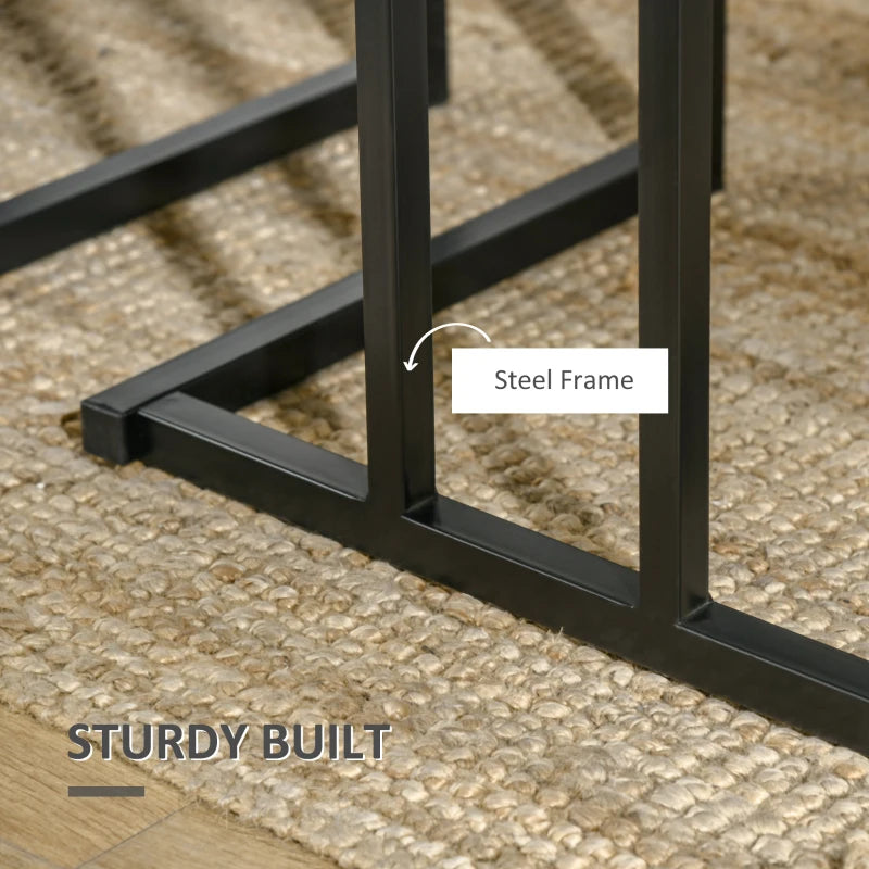 Concrete Effect Dining Table and Chairs Set for 4 - Stylish Kitchen Bench Set with Steel Frame, Grey 4-Piece Dining Room Furniture