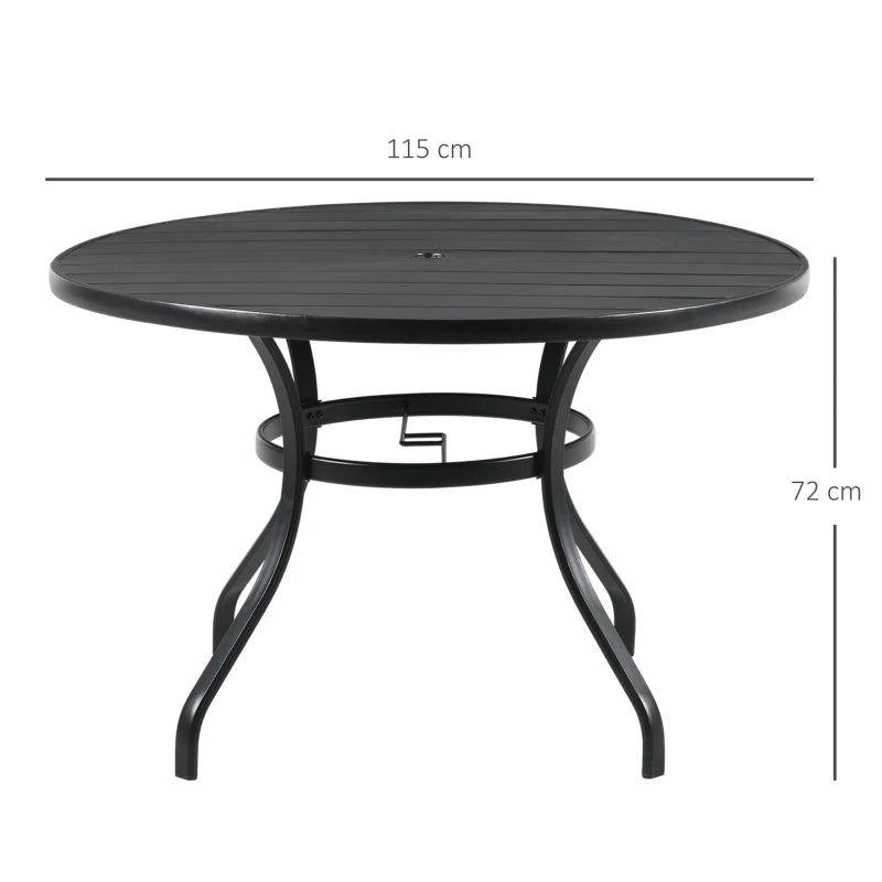 Black Round Outdoor Dining Table for Four with Parasol Hole