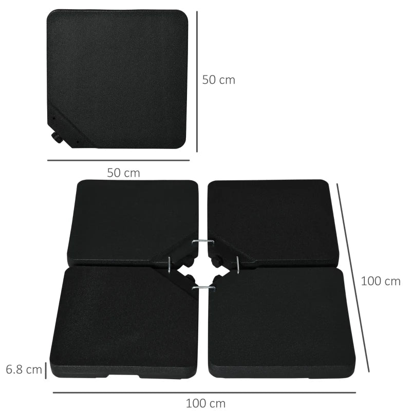4-Piece Black Plastic Cantilever Parasol Base - Durable and Stable Outdoor Umbrella Stand