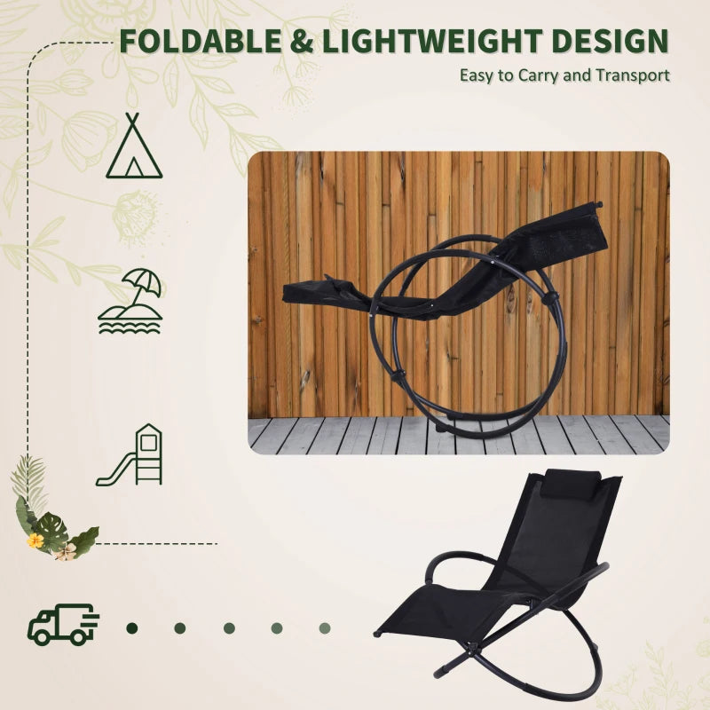 Black Outdoor Zero Gravity Rocking Chair with Pillow