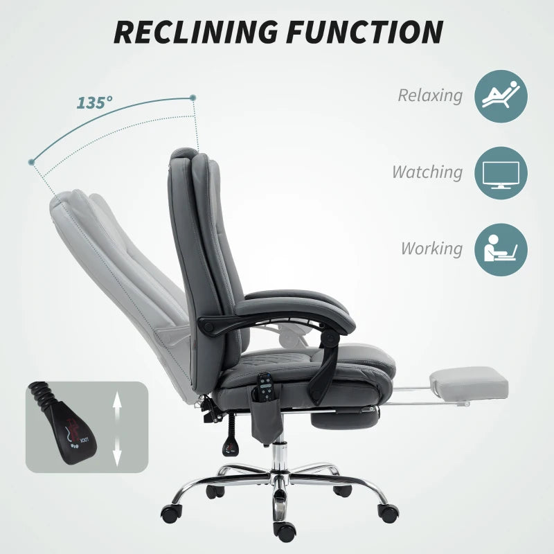 Executive Office Chair with 6-Point Massage & Heat - Ergonomic Light Grey Comfort for Home & Office