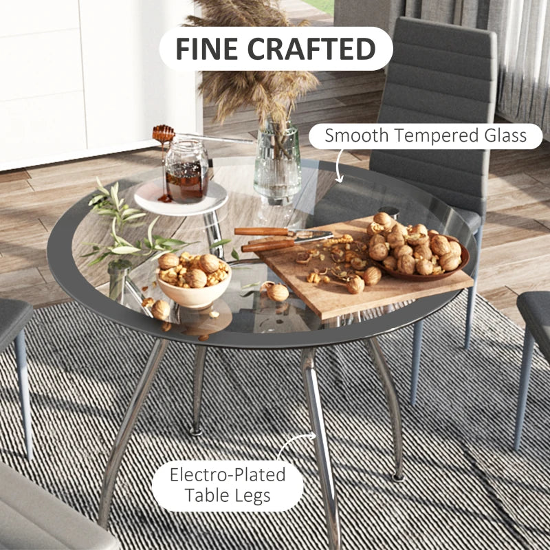 Modern Five-Piece Dining Set with Padded Chairs and Stylish Glass-Top Table in Elegant Grey Finish