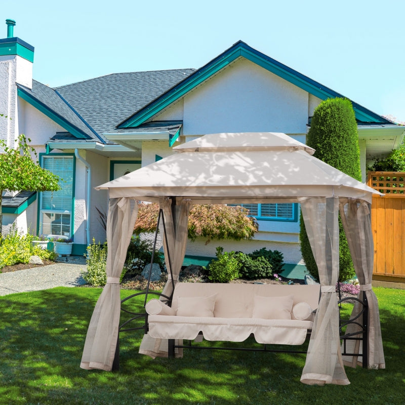 Convertible Gazebo Swing Chair Bed with Netting - Beige/Black