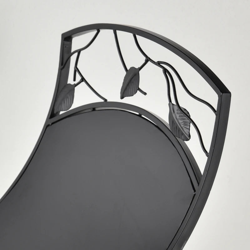 Metal Arced Firewood Log Holder Rack - Indoor Outdoor Folding Wood Storage Shelf with Leaf Pattern, Black, 43.5W x 36.5D x 41H cm