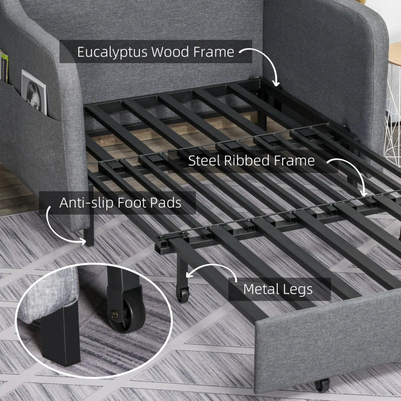 Grey Two-Seater Pull-Out Sofa Bed for Compact Living Spaces