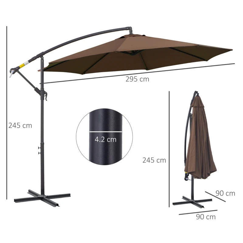 Brown 2.45m Overhanging Cantilever Parasol with Cross Base
