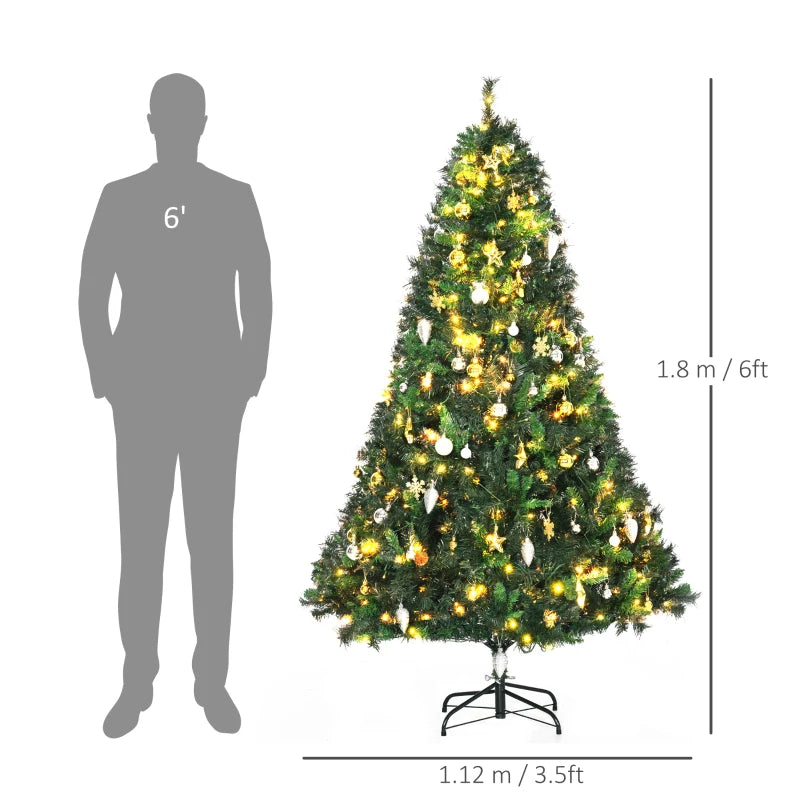 1.8m Pre-Lit Artificial Christmas Tree with 200 LED Lights, Decorative Balls & Metal Stand - Perfect Holiday Décor