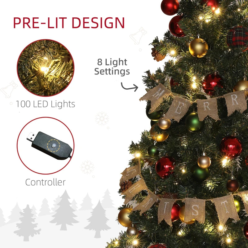 5ft Pre-Lit Christmas Tree with Red and Warm White Decorations - Festive Green Holiday Decor for Home