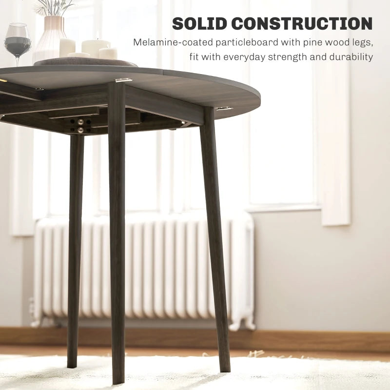 Modern Round Folding Dining Table for 4 - Space-Saving Drop Leaf Kitchen Table with Wood Legs in Grey