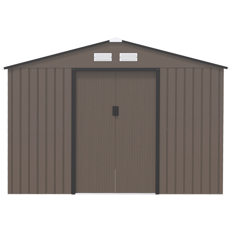 9ft x 6ft Outdoor Garden Storage Oasis with Foundation, Ventilation, and Rustic Brown Doors