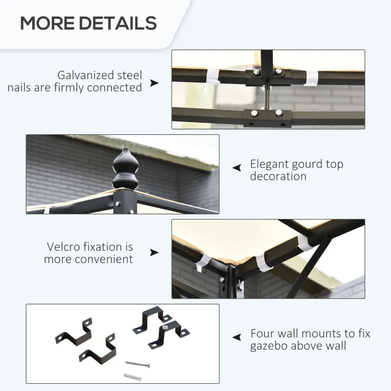 Cream Metal Wall Gazebo Canopy - 4x3m Garden Shelter