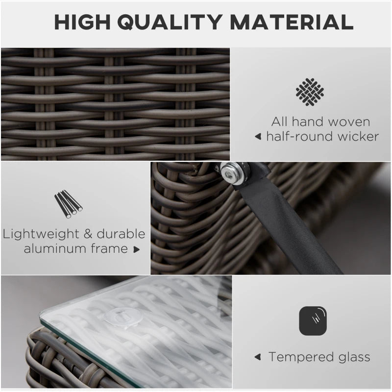 Adjustable 2-Seater Half-Round Rattan Wicker Recliner Set - Grey