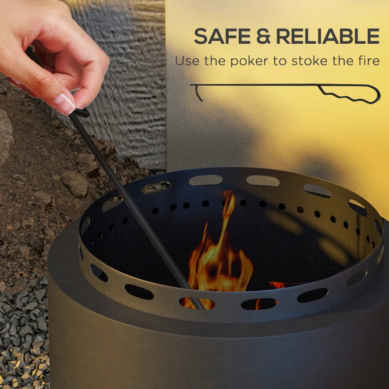 Portable Smokeless Fire Pit 48.5cm - Black Metal Wood Burning Firepit with Poker for Garden, Camping & Bonfire Parties