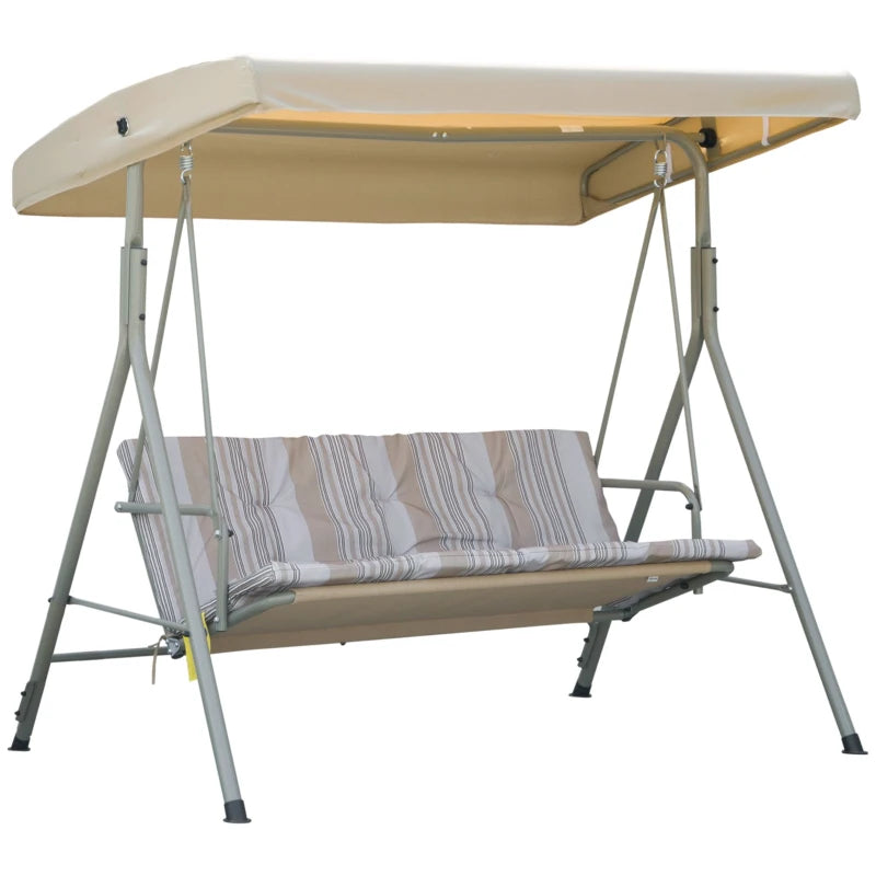 3 Seater Patio Swing Chair with Tilting Canopy, Light Brown