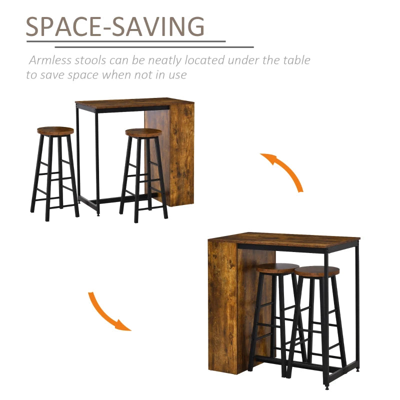 Industrial Bar Table Set for 2 - 3 Piece Pub Table & Bar Stools with Storage Shelf for Kitchen & Dining